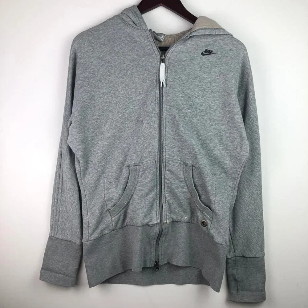 Y2K Nike Silver Tag Full Zip Gray Hoodie Sweatshirt Adult Size Small